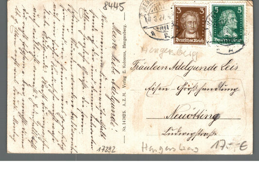 Farb-AK Schwarzach (bayr. Wald), Kirche mit Flusspartie, Kahn auf dem Wasser | 1927 | PLZ 8445