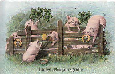Neujahrskarte mit Schweinen