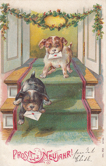 Zwei Hunde bringen Neujahrswünsche