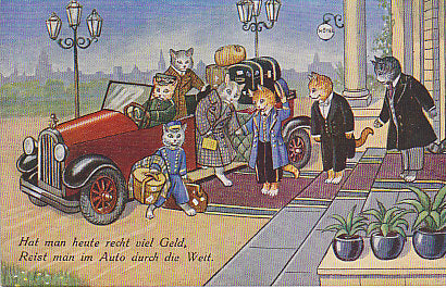 Katzen, Hotelankunft, vermenschlichte Katzen