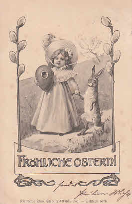 Fröhliche Ostern mit Mädchen und Hase