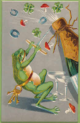 Frosch beim Sekt öffnen