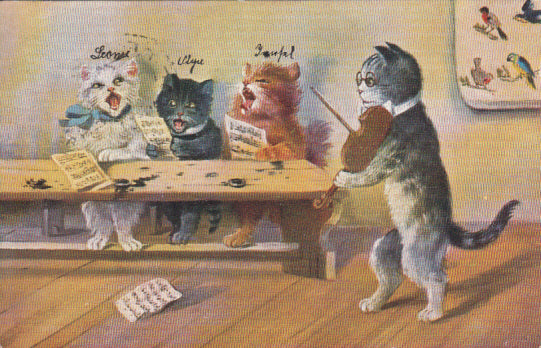 Vermenschlichte Katzen haben eine Singstunde