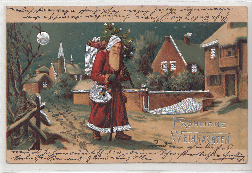 Fröhliche Weihnachten Weihnachtsmann bringt Geschenke