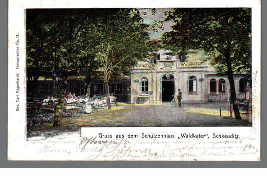 Ansichtskarte Schkeuditz, Gruss aus dem Schützenhaus Waldkater, Schkeuditz | 1906 | PLZ O-7144