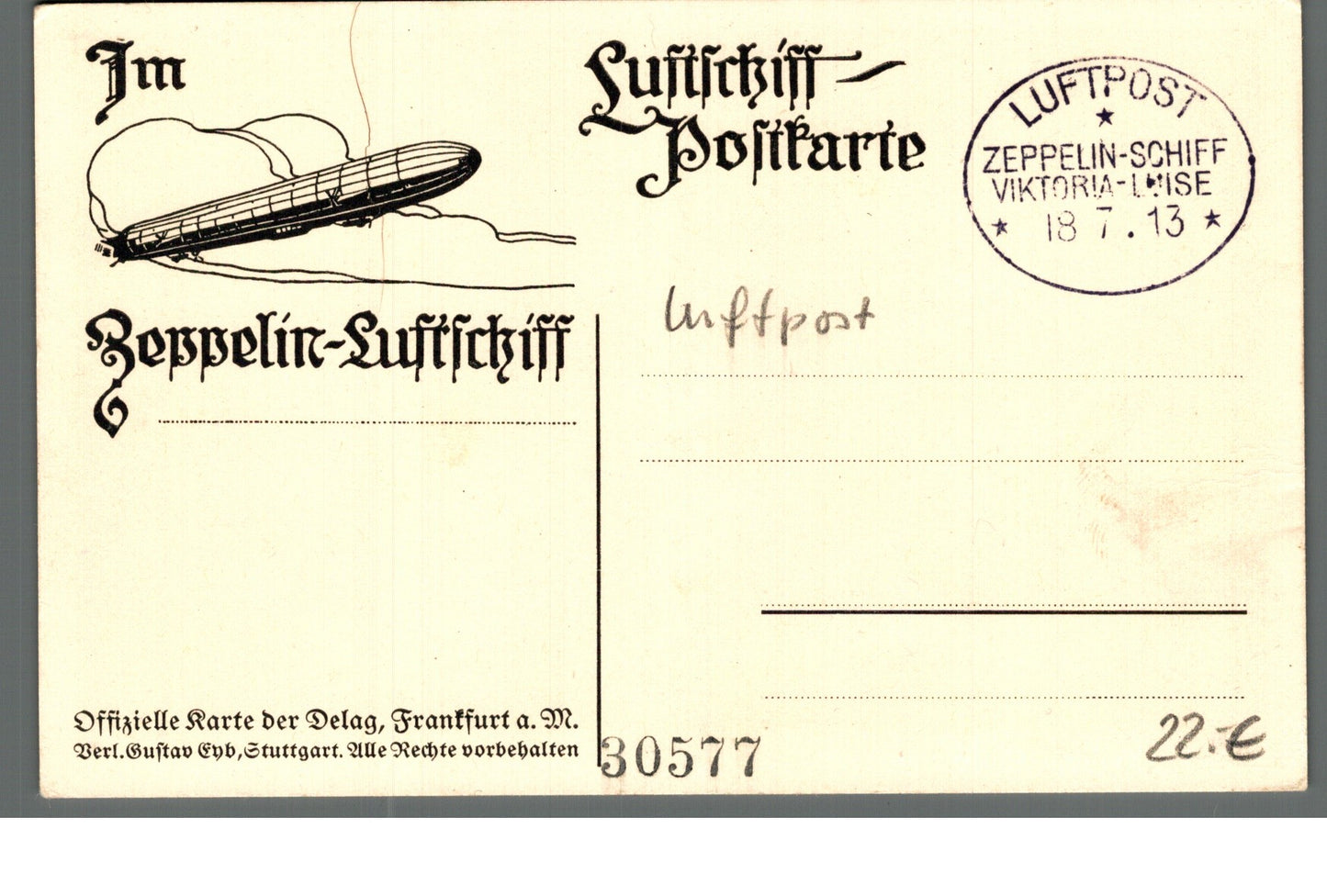 Zeppelinpost, Lauterburg Elsass Viktoria-Luise